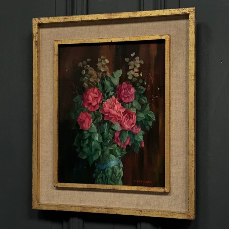 Oil on wood still life bouquet of roses XXth by Mauboussin
