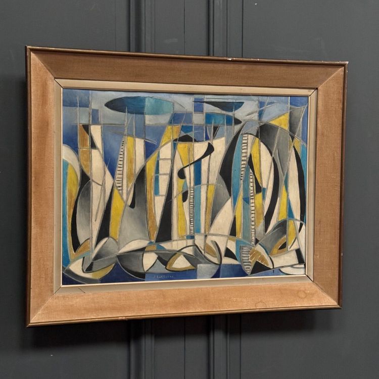 Oil on canvas 20th century geometric abstraction by J. Luccioni