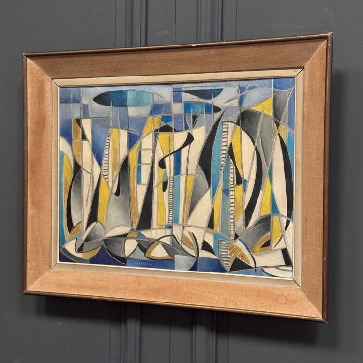 Oil on canvas 20th century geometric abstraction by J. Luccioni