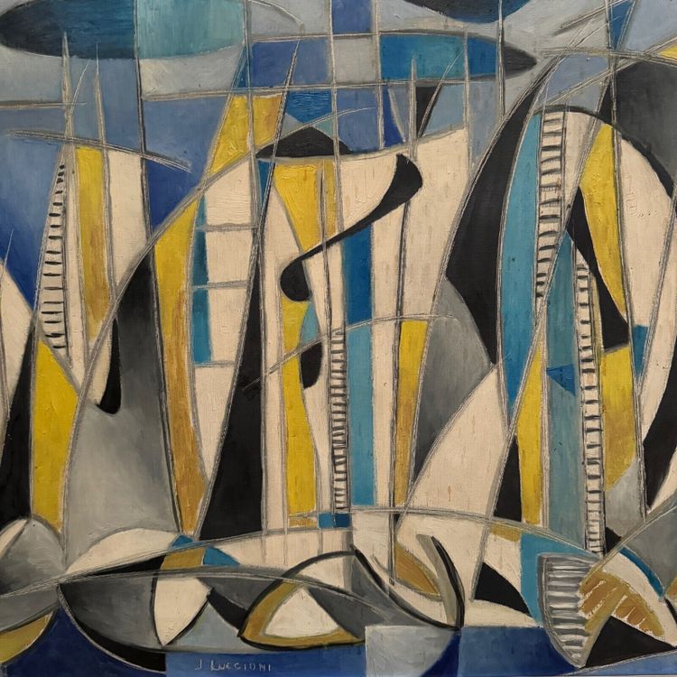Oil on canvas 20th century geometric abstraction by J. Luccioni