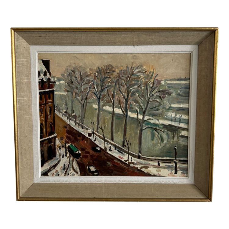 Oil on canvas boulevard scene in Paris 20th century in the style of Marquet
