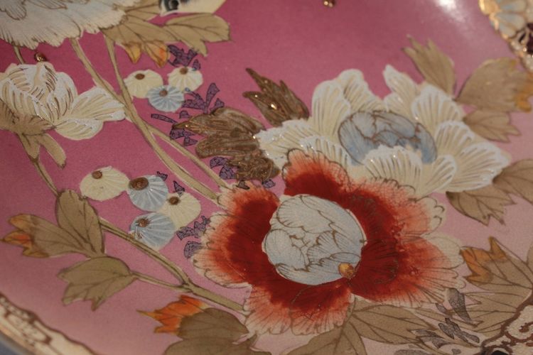 Satsuma Faience Plate with Flower and Bird Design, Japan, Meiji period, Late 19th Century