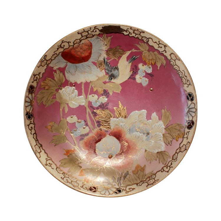 Satsuma Faience Plate with Flower and Bird Design, Japan, Meiji period, Late 19th Century