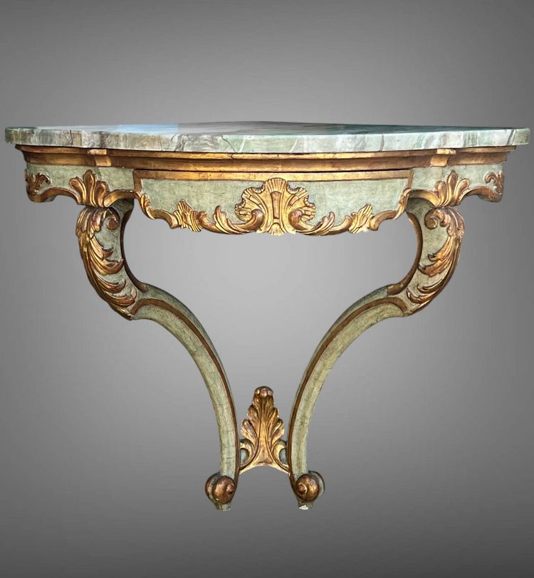 CONSOLE D ANGLE DU XIXe DE STYLE LOUIS XV PEINTE ET DORÉE AVEC DESSUS BOIS