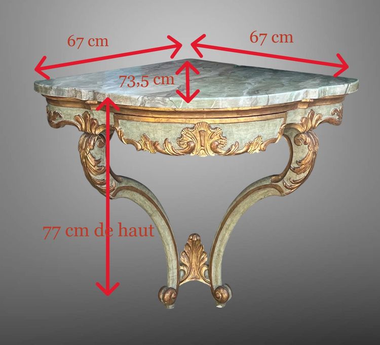 CONSOLE D ANGLE DU XIXe DE STYLE LOUIS XV PEINTE ET DORÉE AVEC DESSUS BOIS