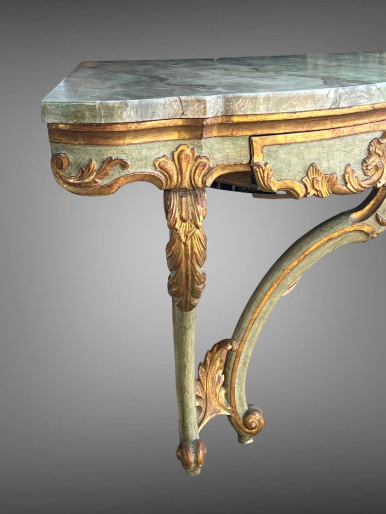 CONSOLE D ANGLE DU XIXe DE STYLE LOUIS XV PEINTE ET DORÉE AVEC DESSUS BOIS