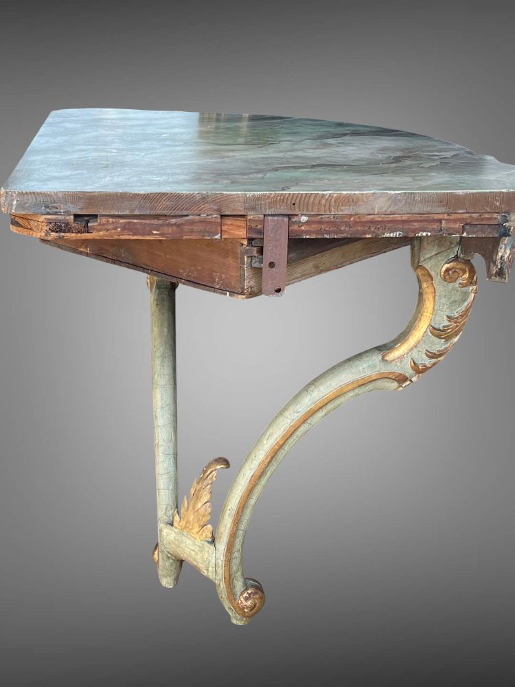 CONSOLE D ANGLE DU XIXe DE STYLE LOUIS XV PEINTE ET DORÉE AVEC DESSUS BOIS