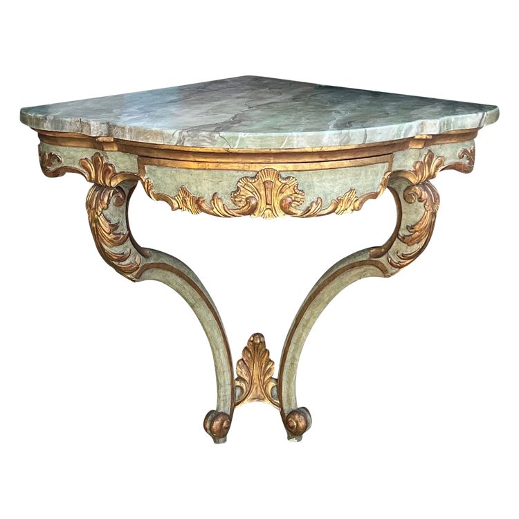 CONSOLE D ANGLE DU XIXe DE STYLE LOUIS XV PEINTE ET DORÉE AVEC DESSUS BOIS