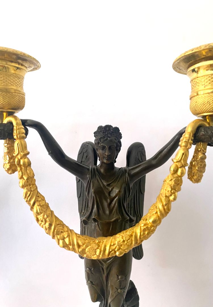 Pair of candelabras   in gild ans patinated bronze circa 1810 empir period