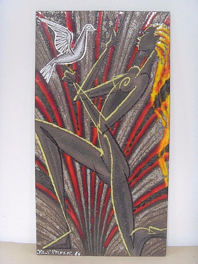 Enamelled plaque signed and numbered by Pauf Urfer, art ceramist