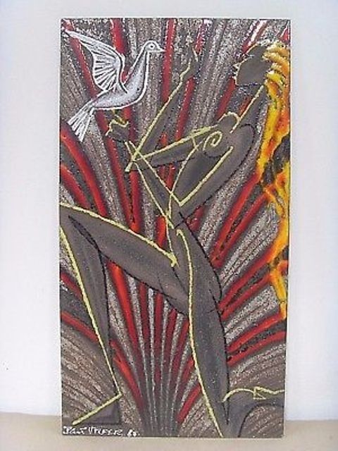 Enamelled plaque signed and numbered by Pauf Urfer, art ceramist