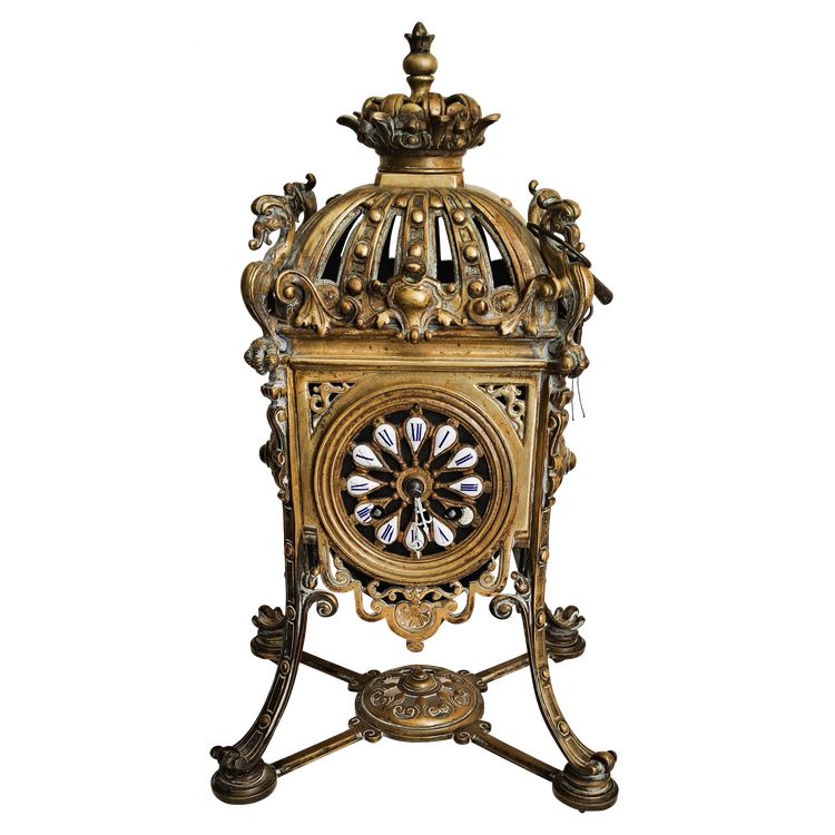 Louis XIV style bronze table clock with stamped movement (Chles Mt )