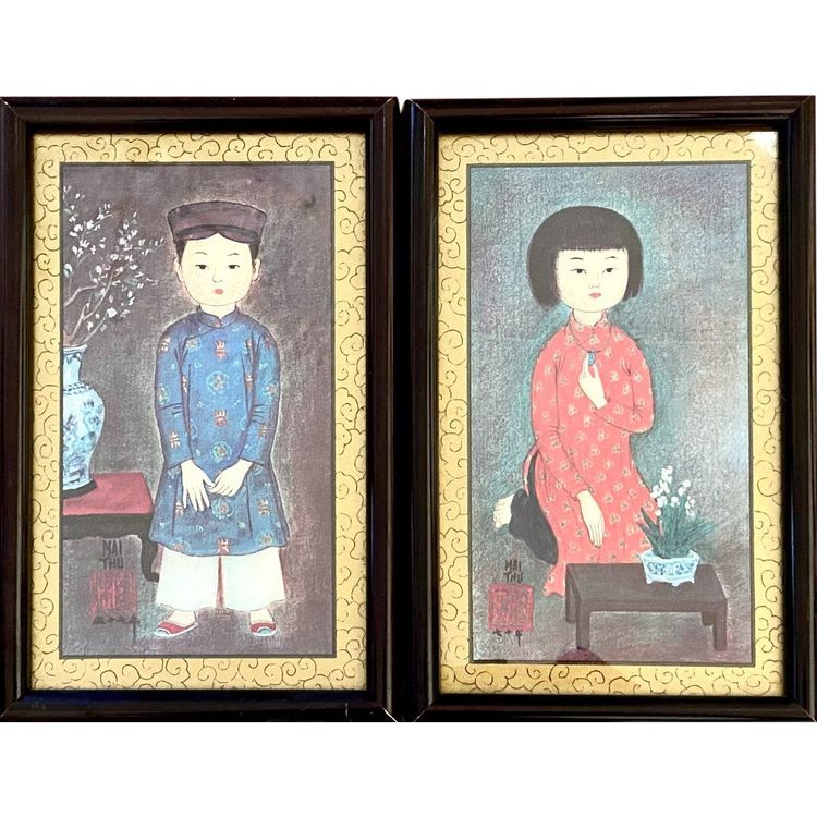 Mai Trung Thu Dit Mai Thu (1906-1980), Pair of Prints On Paper 1970s Boy And Girl.