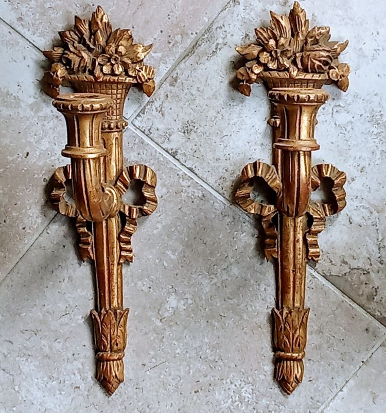 Paire appliques bois doré style Louis XVI 19 ème siècle 