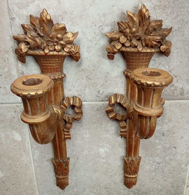 Paire appliques bois doré style Louis XVI 19 ème siècle 